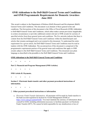 国防部研发一般条款和条件的 ONR 附录以及针对国内获奖者的 ONR 计划要求
